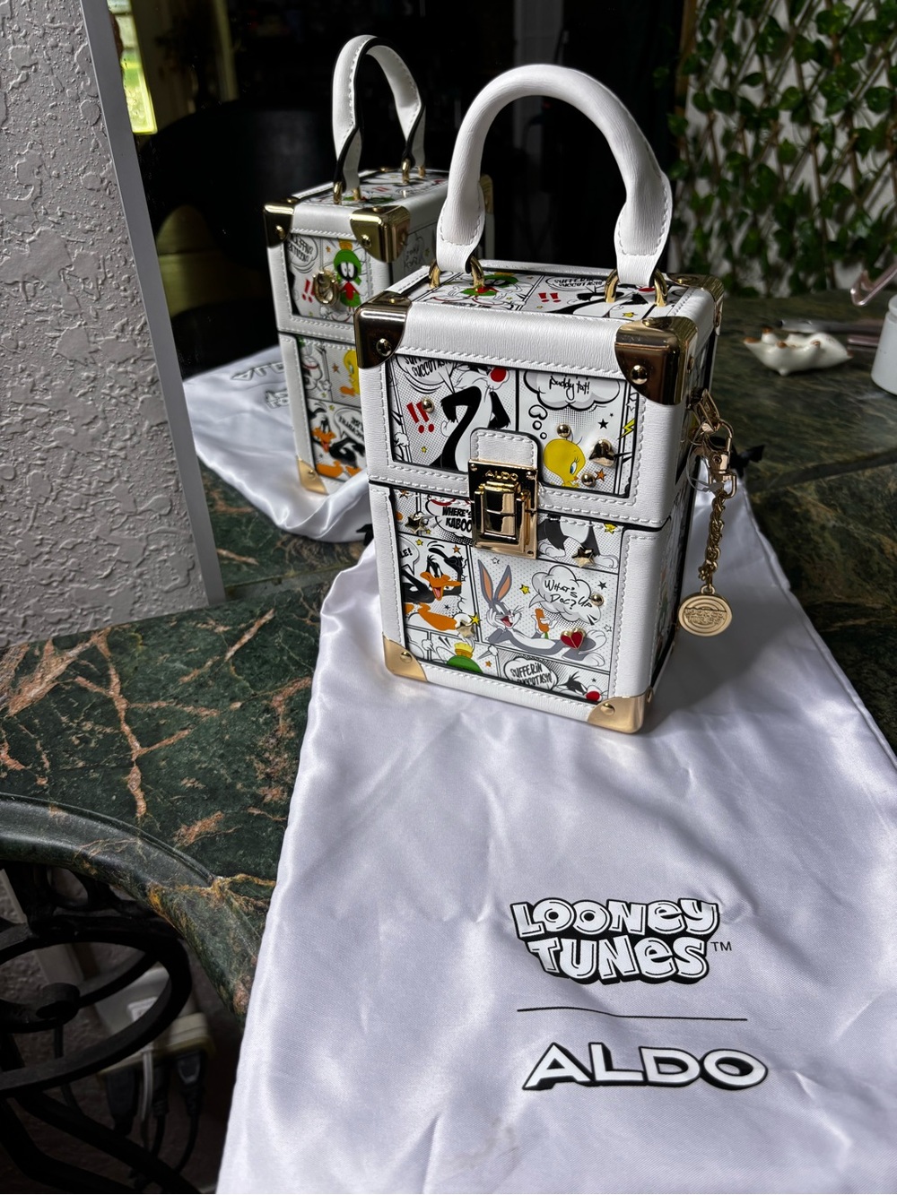 Aldo White Looney Tunes Printed Mini Trunk Bag